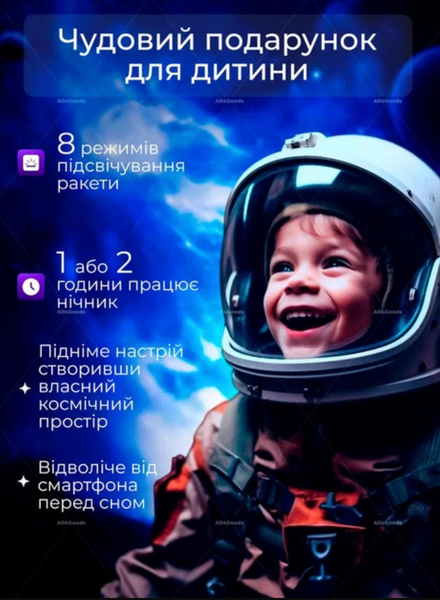 Проектор-нічник зоряного неба та галактики Астронавт на ракеті  bt-552-1 фото