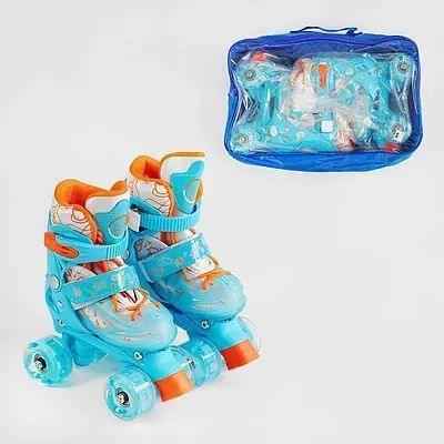 Роликові ковзани розсувні Best Roller COMBO зі світлом розмір 30-33 устілка 17-18,5 см Шолом + захист з регулюванням Сині 2906076791 фото